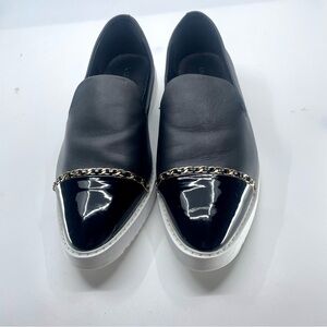 Karl Lagerfeld Black Flats with Gold Chain Detail and White Soles
